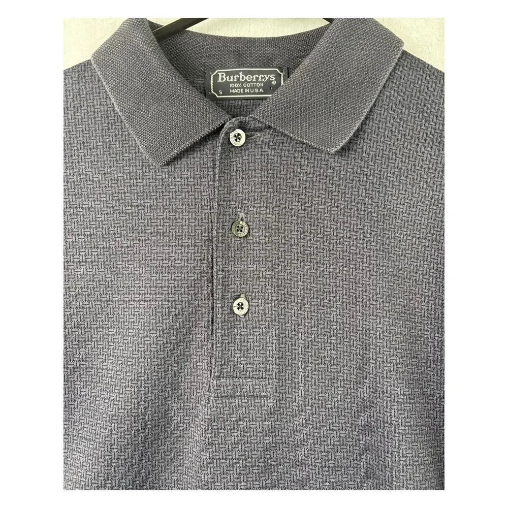 Burberry’s Blue Textured Polo - Size S - Long Sleeve Classic Luxury Style - Picture 6 of 8